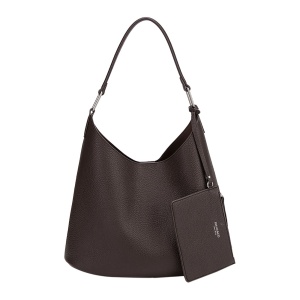 Geanta de Umar Dama, Diana&Co Firenze, Stil Hobo Shopper, Piele Ecologica Texturata, cu Portofel Detasabil Inclus, DTL947-1, chocolate
