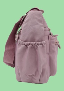 Geanta de umar femei R53, material rezistent, curea reglabila, buzunare laterale fara fermoar, 28x20x14cm, Lila - Img 8
