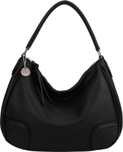 Geanta de umar si crossbody dama din piele ecologica cu bareta reglabila si curea detasabila, 32x25x9 cm, negru