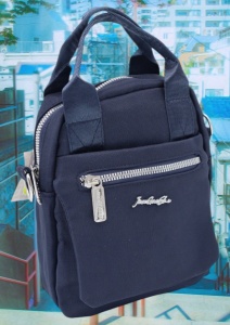 Geanta pentru femei R1311, cu manere si curea din material textil, 19x16x7cm, Bleumarin - Img 3