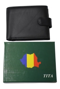 Portofel barbati din piele naturala, inchidere capsa, 12.5x10x2,5cm, R002YK, negru - Img 4