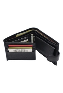 Portofel barbati din piele naturala, inchidere capsa, 13x10x2,5cm, R8066YK, negru - Img 4