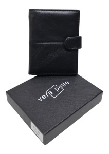 Portofel vertical RFID din piele pentru bărbați cu buzunar pentru monede, cutie cadou, Q3186, negru - Img 3
