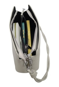 Geanta de dama crossbody, design minimalist texturat, compartimentare multipla, curea ajustabila, R87010, gri deschis - Img 4
