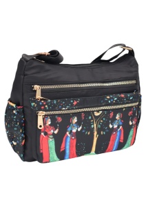 Geanta pentru femei tip crossbody R1130, material textil, curea reglabila, 25x16x13cm, Negru02 - Img 3