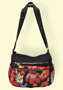 Geanta pentru femei tip crossbody R1130, material textil, curea reglabila, 25x16x13cm, Negru07