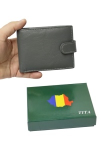 Portofel barbati din piele naturala, inchidere capsa, 12.5x10x2,5cm, R002YK, gri - Img 4