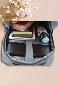 Rucsac cu port USB R7009, material textil rezistent, 42x30x14cm, Gri - Img 9