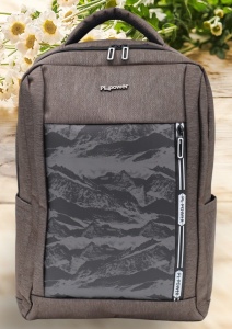 Rucsac cu port USB R7009, material textil rezistent, 42x30x14cm, Maro