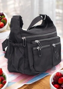 Geanta crossbody pentru femei R1017, curea extensibila, 30x20x15cm, negru