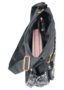 Geanta pentru femei tip crossbody R1130, material textil, curea reglabila, 25x16x13cm, Negru01 - Img 6