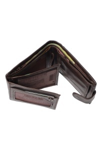 Portofel barbati din piele naturala, inchidere capsa, 12.5x10x2,5cm, R0111YK, maro - Img 3