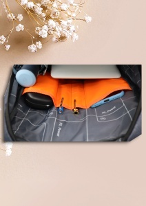 Rucsac cu port USB R7009, material textil rezistent, 42x30x14cm, Gri - Img 10
