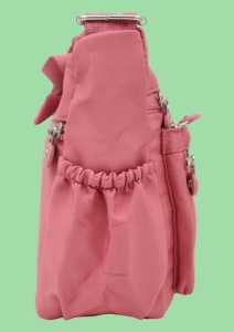 Geanta de umar femei R53, material rezistent, curea reglabila, buzunare laterale fara fermoar, 28x20x14cm, Roz - Img 5