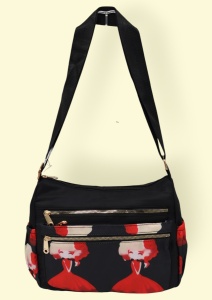 Geanta pentru femei tip crossbody R1130, material textil, curea reglabila, 25x16x13cm, Negru08