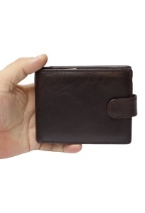 Portofel barbati din piele naturala, inchidere capsa, 12.5x10x2,5cm, R002YK, maro - Img 4