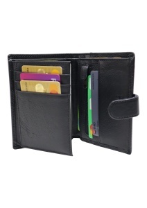Portofel vertical RFID din piele pentru bărbați cu buzunar pentru monede, cutie cadou, Q3186, negru - Img 4