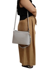Geanta de dama crossbody, design minimalist texturat, compartimentare multipla, curea ajustabila, R87010, gri deschis - Img 5