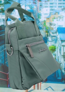Geanta pentru femei R1311, cu manere si curea din material textil, 19x16x7cm, Verde deschis - Img 7