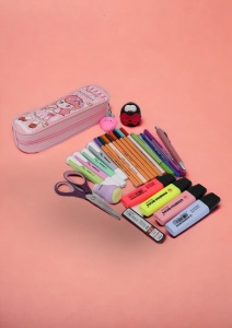 Penar pentru fete cu doua compartimente si breloc detasabil R60, 23x8x6cm, Roz - Img 8