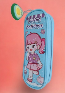 Penar pentru fete cu doua compartimente si breloc detasabil R60, 23x8x6cm, Bleu - Img 2