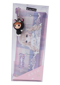 Penar pentru fete R120, imprimeu carouri, breloc detasabil, 19x9x4cm, Lila - Img 6