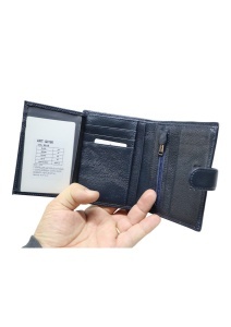 Portofel vertical RFID din piele pentru bărbați cu buzunar pentru monede, cutie cadou, Q3186, bleumarin - Img 5