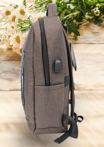 Rucsac cu port USB R7009, material textil rezistent, 42x30x14cm, Maro - Img 4