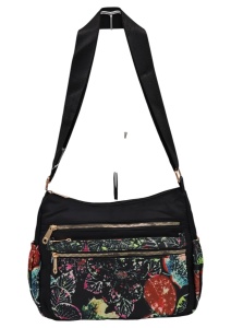 Geanta pentru femei tip crossbody R1130, material textil, curea reglabila, 25x16x13cm, Negru04