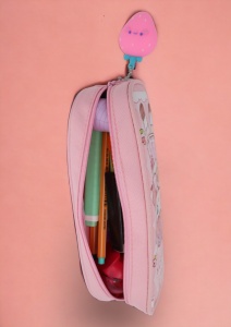 Penar pentru fete cu doua compartimente si breloc detasabil R60, 23x8x6cm, Roz - Img 9