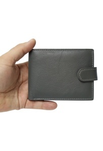 Portofel barbati din piele naturala, inchidere capsa, 12.5x10x2,5cm, R002YK, gri - Img 2