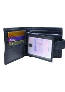Portofel din piele pentru bărbați, RFID, compartimente pentru carduri, cutie cadou, Q3185, bleumarin - Img 6