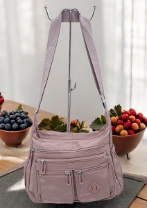 Geanta crossbody pentru femei R1017, curea extensibila, 30x20x15cm, Roz