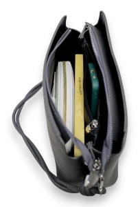 Geanta de dama crossbody, design minimalist texturat, compartimentare multipla, curea ajustabila, R87010, gri inchis - Img 5