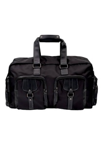 Geanta de voiaj cu insertii din piele ecologica si buzunare aplicate R8081, 55X30x20cm, Negru