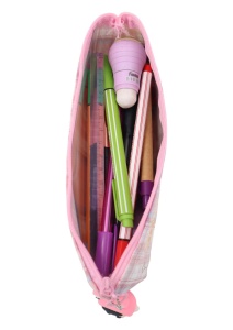 Penar pentru fete R120, imprimeu carouri, breloc detasabil, 19x9x4cm, Roz - Img 8