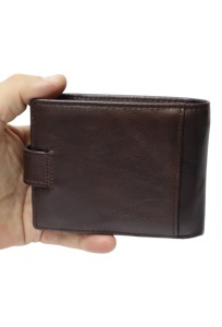 Portofel barbati din piele naturala, inchidere capsa, 12.5x10x2,5cm, R002YK, maro - Img 5