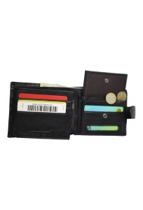 Portofel barbati din piele naturala, inchidere capsa, 13x10x2,5cm, R8066YK, negru - Img 6