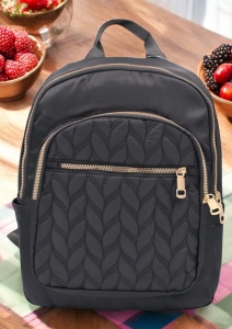 Rucsac de dama din material textil R2276, barete reglabile, compatibil A4, 34x27x12cm, negru