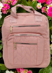 Rucsac de dama din material textil rezistent RX2282, cu manere si barete ajustabile, 34x26x10cm, Roz