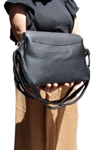 Geanta de dama crossbody, design minimalist texturat, compartimentare multipla, curea ajustabila, R87010, negru - Img 3