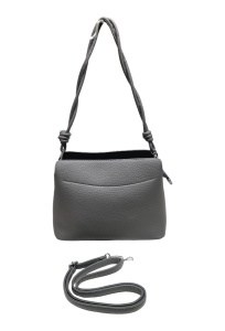 Geanta de dama crossbody, design minimalist texturat, compartimentare multipla, curea ajustabila, R87010, gri inchis - Img 2