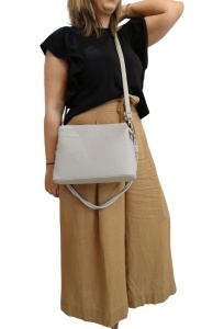 Geanta de dama crossbody, design minimalist texturat, compartimentare multipla, curea ajustabila, R87010, gri deschis - Img 6