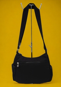 Geanta de umar femei R52, material rezistent, curea reglabila, buzunare laterale cu fermoar, 27x20x10cm, Negru - Img 2