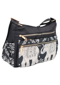 Geanta pentru femei tip crossbody R1130, material textil, curea reglabila, 25x16x13cm, Negru01
