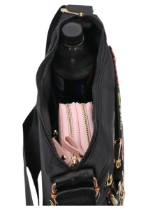 Geanta pentru femei tip crossbody R1130, material textil, curea reglabila, 25x16x13cm, Negru03 - Img 7
