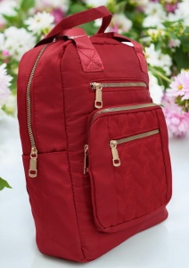 Rucsac de dama din material textil rezistent RX2282, cu manere si barete ajustabile, 34x26x10cm, Grena - Img 2