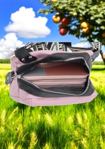 Geanta crossbody din material textil pentru femei R1929, curea reglabila, 21x18x13cm, Lila - Img 7