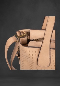 Geanta dama tip shopper, piele ecologica, model cu perforatii, R2500700999, apricot - Img 4
