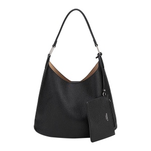 Geanta de Umar Dama, Diana&Co Firenze, Stil Hobo Shopper, Piele Ecologica Texturata, cu Portofel Detasabil Inclus, DTL947-1, negru